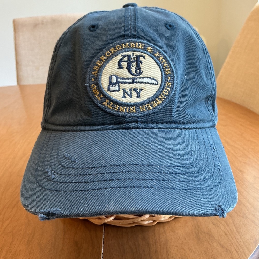 VTG Y2K Abercrombie Fitch Baseball Cap OS Navy Distressed NY Logo Preppy Hat